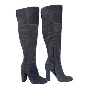 Gianni Bini Ventah Gray Suede Leather Over The Knee Heeled Boots Size 6.5